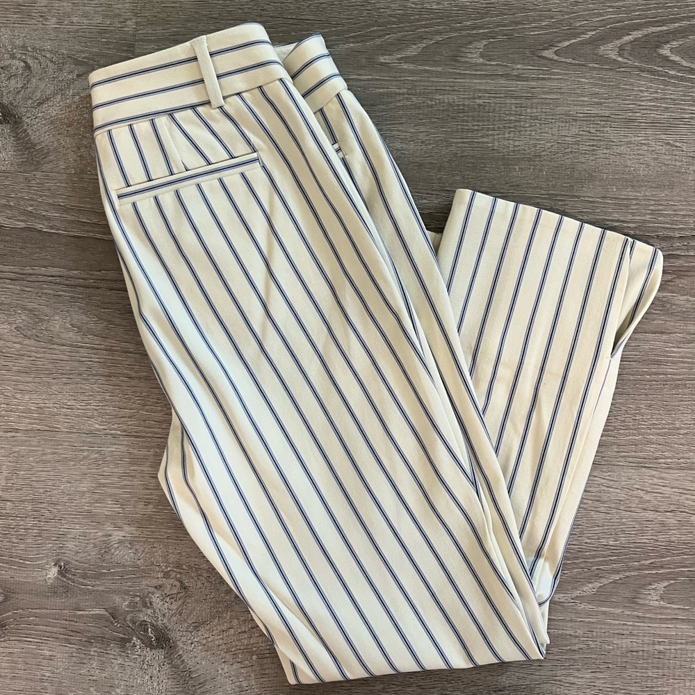 Anthropologie Cream and Gray Striped Pants